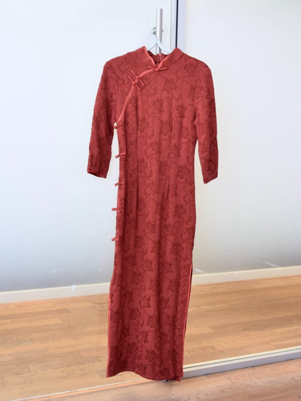 Red Flora Qipao Dress Jacquard Fabric - Chinese New Year Weddings Cheongsam